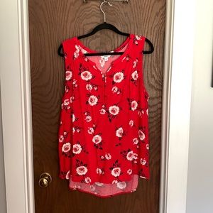 Red, white and blue floral blouse